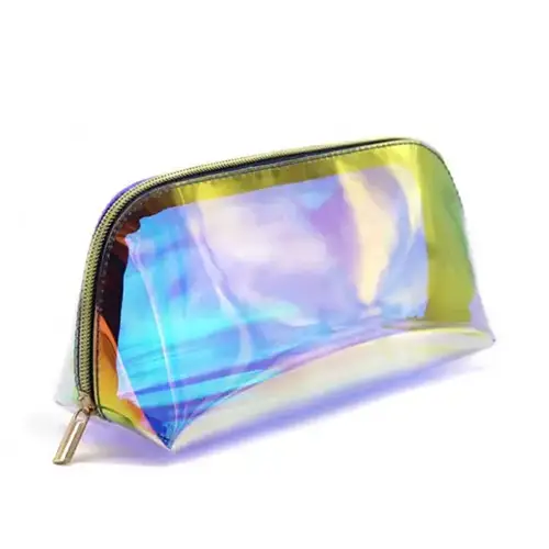 Custom Private Laser Rainbow Holographic Women Toiletry Luxury Personalised Makeup Bag